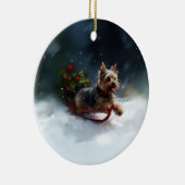 Yorkshire Terrier Kerstsneeuw winter Keramisch Ornament (Rechts)