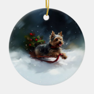 Yorkshire Terrier Kerstsneeuw winter Keramisch Ornament