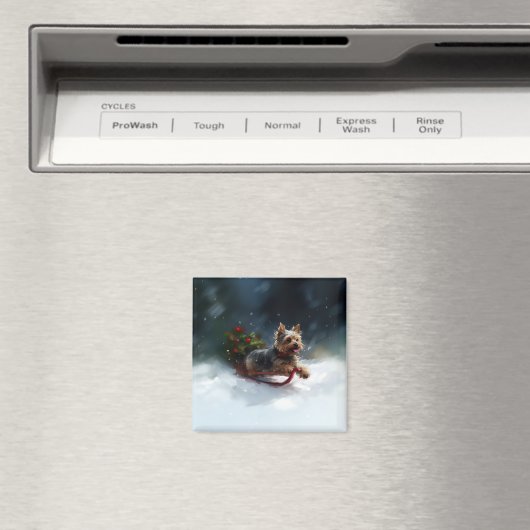 Yorkshire Terrier Kerstsneeuw winter Magneet (Insitu (Vaatwasser))