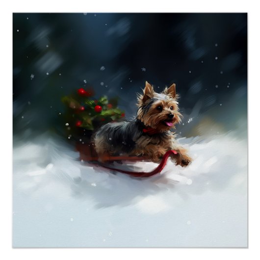 Yorkshire Terrier Kerstsneeuw winter Perfect Poster (Voorkant)