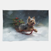 Yorkshire Terrier Kerstsneeuw winter Theedoek (Horizontaal)