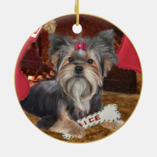 Yorkshire Terrier Kerstversier Keramisch Ornament