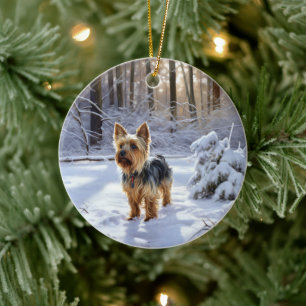 Yorkshire Terrier Laat het Sneeuwen Kerstmis Keramisch Ornament