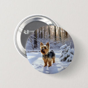 Yorkshire Terrier Laat het Sneeuwen Kerstmis Ronde Button 5,7 Cm