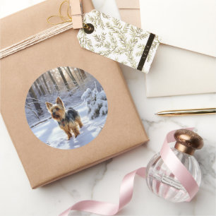 Yorkshire Terrier Laat het Sneeuwen Kerstmis Ronde Sticker