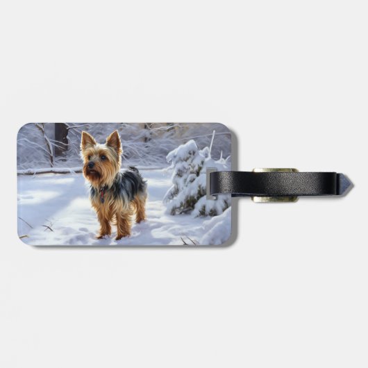 Yorkshire Terrier liet het sneeuwen Kerstmis Bagagelabel (Achterkant horizontaal)