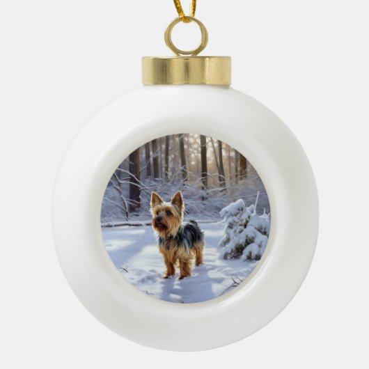 Yorkshire Terrier liet het sneeuwen Kerstmis Keramische Bal Ornament (Voorkant)
