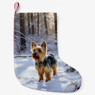 Yorkshire Terrier liet het sneeuwen Kerstmis Kleine Kerstsok