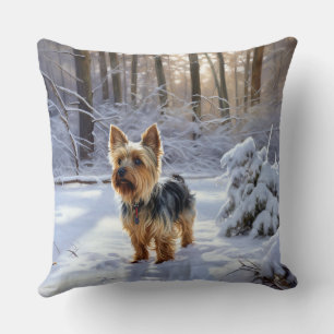 Yorkshire Terrier liet het sneeuwen Kerstmis Kussen
