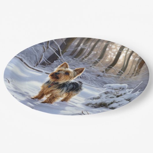Yorkshire Terrier liet het sneeuwen Kerstmis Papieren Bordje (Gekanteld)