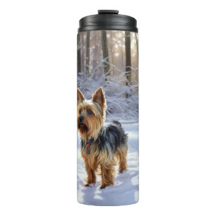 Yorkshire Terrier liet het sneeuwen Kerstmis Thermosbeker