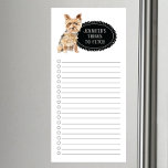 Yorkshire Terrier Liste d'achats Bloc-notes magnét<br><div class="desc">Des choses adorables pour aller chercher Yorkshire Terrier chien avec un cadre en tableau noir personnalisé avec votre nom.</div>