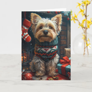 Yorkshire Terrier met kerstcadeaus open haard Kaart