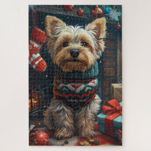 Yorkshire Terrier met kerstcadeaus open haard Legpuzzel