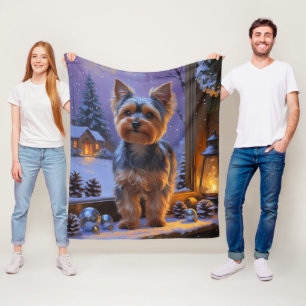 Yorkshire Terrier met kerstverlichting Vakantie Fleece Deken