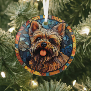 Yorkshire Terrier met kleuring Glas Ornament