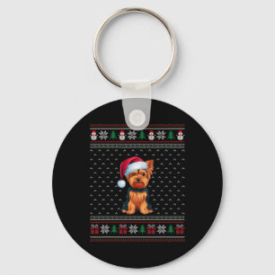 Yorkshire Terriër met Santa Hat Ugly Xmas Dog Sleutelhanger