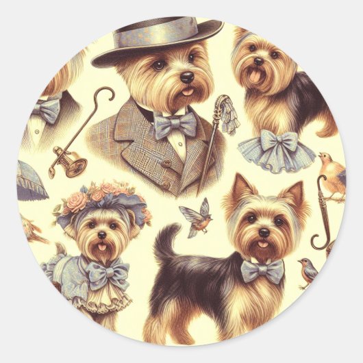  Yorkshire Terrier naadloos Ronde Sticker (Voorkant)