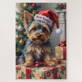 Yorkshire Terrier on Presents with Santa Hat Legpuzzel (Verticaal)