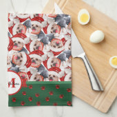 Yorkshire Terrier Pattern Monogram Kersthond Theedoek (Quarter Fold)