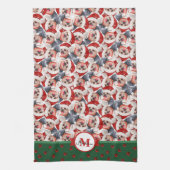 Yorkshire Terrier Pattern Monogram Kersthond Theedoek (Verticaal)