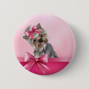Yorkshire Terrier Pink Princess Yorkie Puppy Dog Ronde Button 5,7 Cm