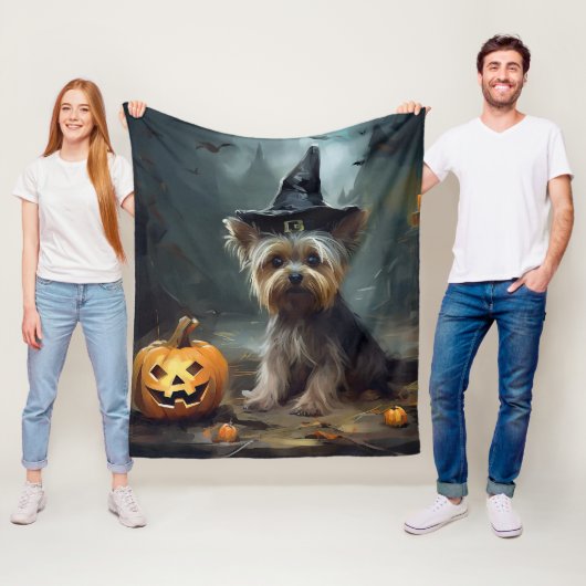 Yorkshire Terrier pompoenen Halloween eng Fleece Deken (In situ)