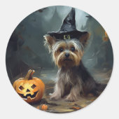 Yorkshire Terrier pompoenen Halloween eng Ronde Sticker (Voorkant)