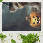Yorkshire Terrier pompoenen Halloween eng Theedoek (Gevouwen)