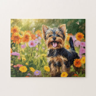 Yorkshire Terrier Pup in Bloemenveld Legpuzzel