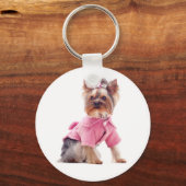 Yorkshire Terrier Puppy Dog in roze Sleutelhanger (Voorkant)