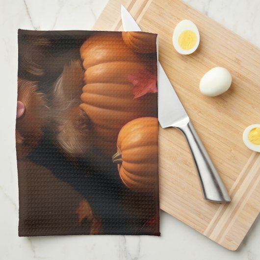 Yorkshire Terrier Puppy Herfst Delight Pompoen Theedoek (Quarter Fold)