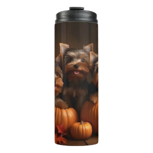 Yorkshire Terrier Puppy Herfst Plezier Pompoen  Thermosbeker