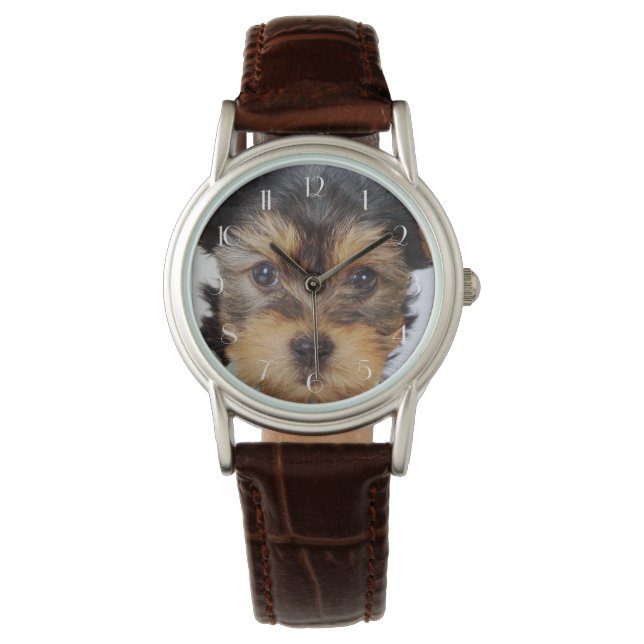 Yorkshire Terrier Puppy Horloge (Voorkant)