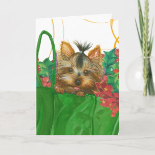 Yorkshire Terrier Puppy Kerstmis Feestdagen Kaart
