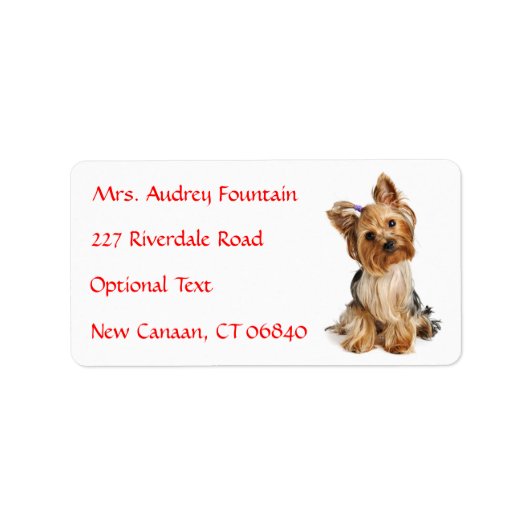 Yorkshire Terrier Puppy Naam Adres Mailing Label (Voorkant)