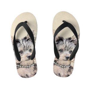 Yorkshire Terrier Puppy Painting Original Dog Art Kinder Teenslippers
