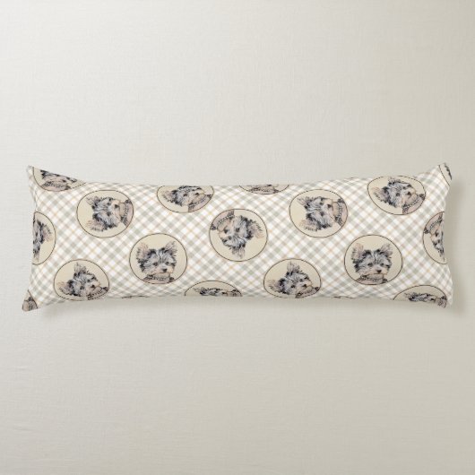 Yorkshire Terrier Puppy Painting Original Dog Art Lichaamskussen (Voorkant)