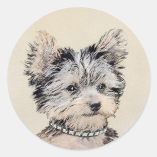 Yorkshire Terrier Puppy Painting Original Dog Art Ronde Sticker