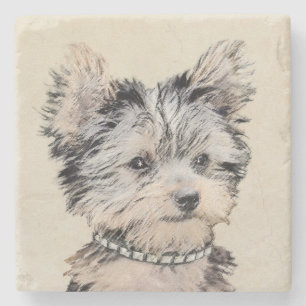 Yorkshire Terrier Puppy Painting Original Dog Art Stenen Onderzetter