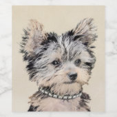 Yorkshire Terrier Puppy Painting Original Dog Art Wijn Etiket (Enkel label)