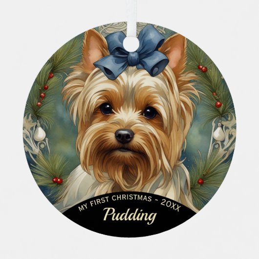 Yorkshire Terrier Puppy's Eerste Kerst Ornament (Voorkant)