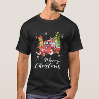 Yorkshire Terrier Riding Red Truck Merry Kerstry T-shirt