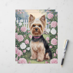 Yorkshire Terrier Rose Jardin Art livre papier