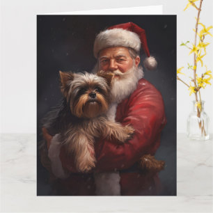 Yorkshire Terrier Santa Claus Feestelijke Kerstmis Kaart