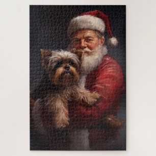 Yorkshire Terrier Santa Claus Feestelijke Kerstmis Legpuzzel