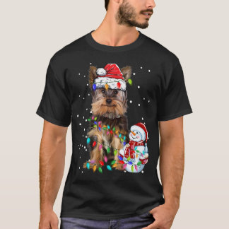 Yorkshire Terrier Santa Hat Xmas Lights T-shirt