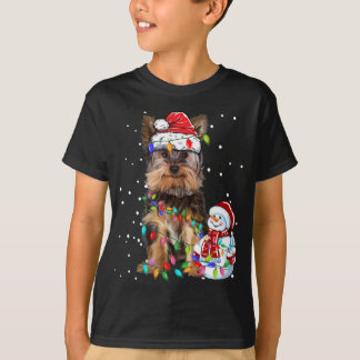 Yorkshire Terrier Santa Hat Xmas Lights T-shirt