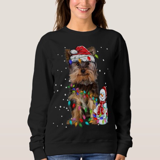 Yorkshire Terrier Santa Hat Xmas Lights Trui (Voorkant)
