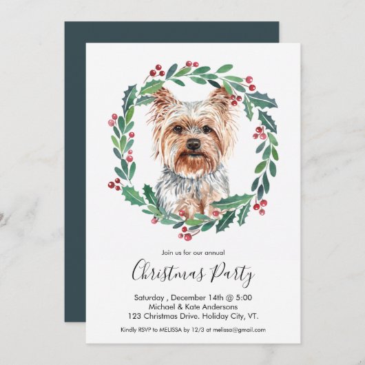 Yorkshire Terrier Schattige Hond Elegant Kerstfees Kaart (Voorkant / Achterkant)